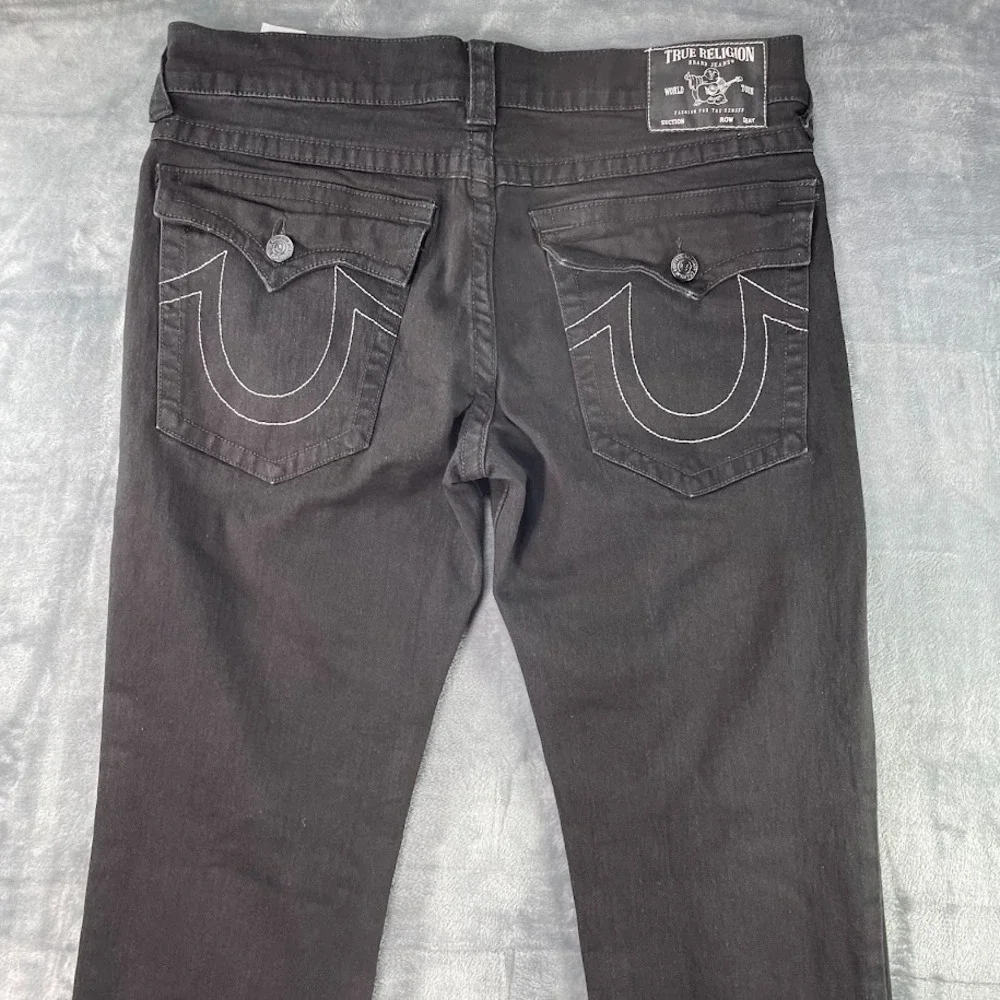 TRUE RELIGION Ricky Relaxed Straight‎ Jeans Size 34 Fits 36x30 Black Stretch